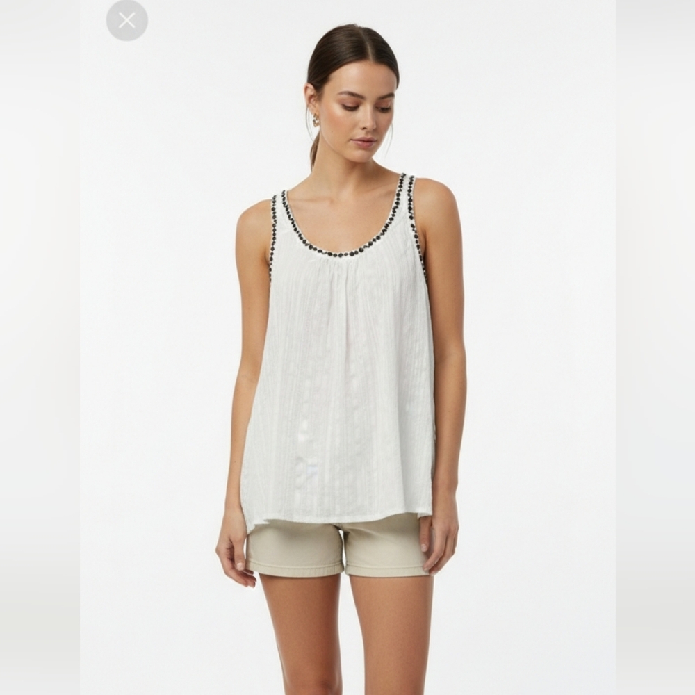 Decree Tank Top White Striped Studded Boho Festival Beach Summer L